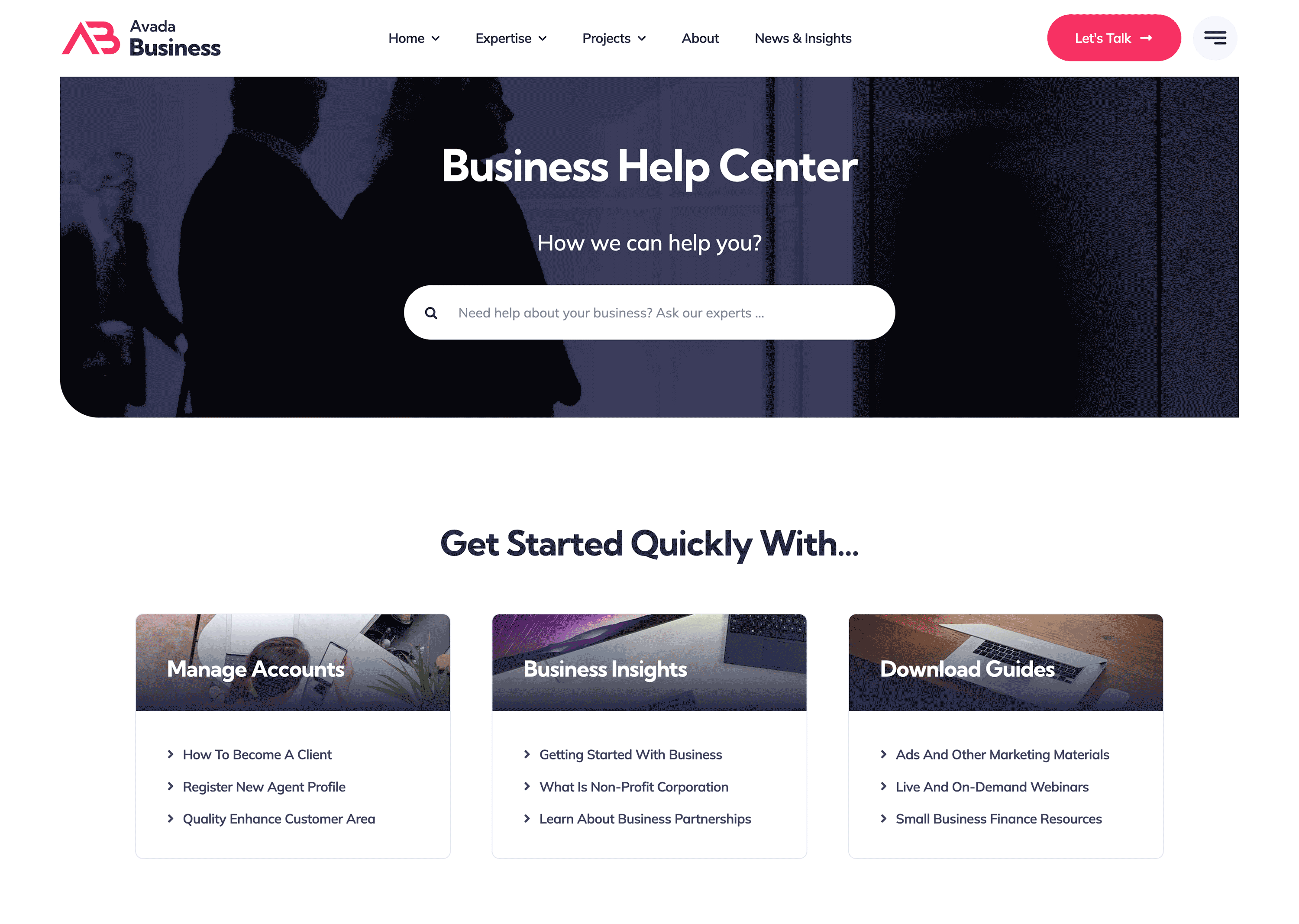 Avada Business Page Layout