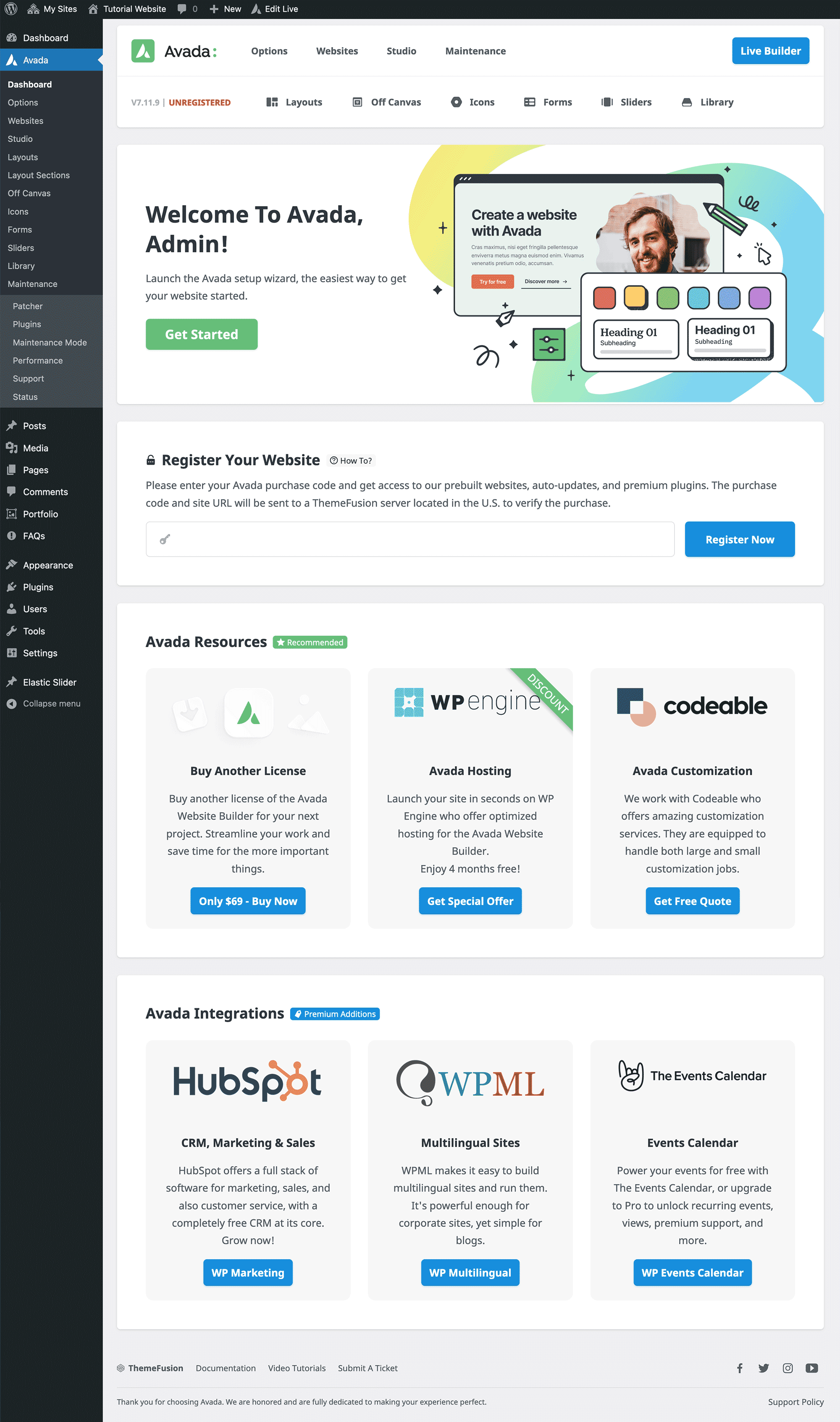 Avada Dashboard Reistration