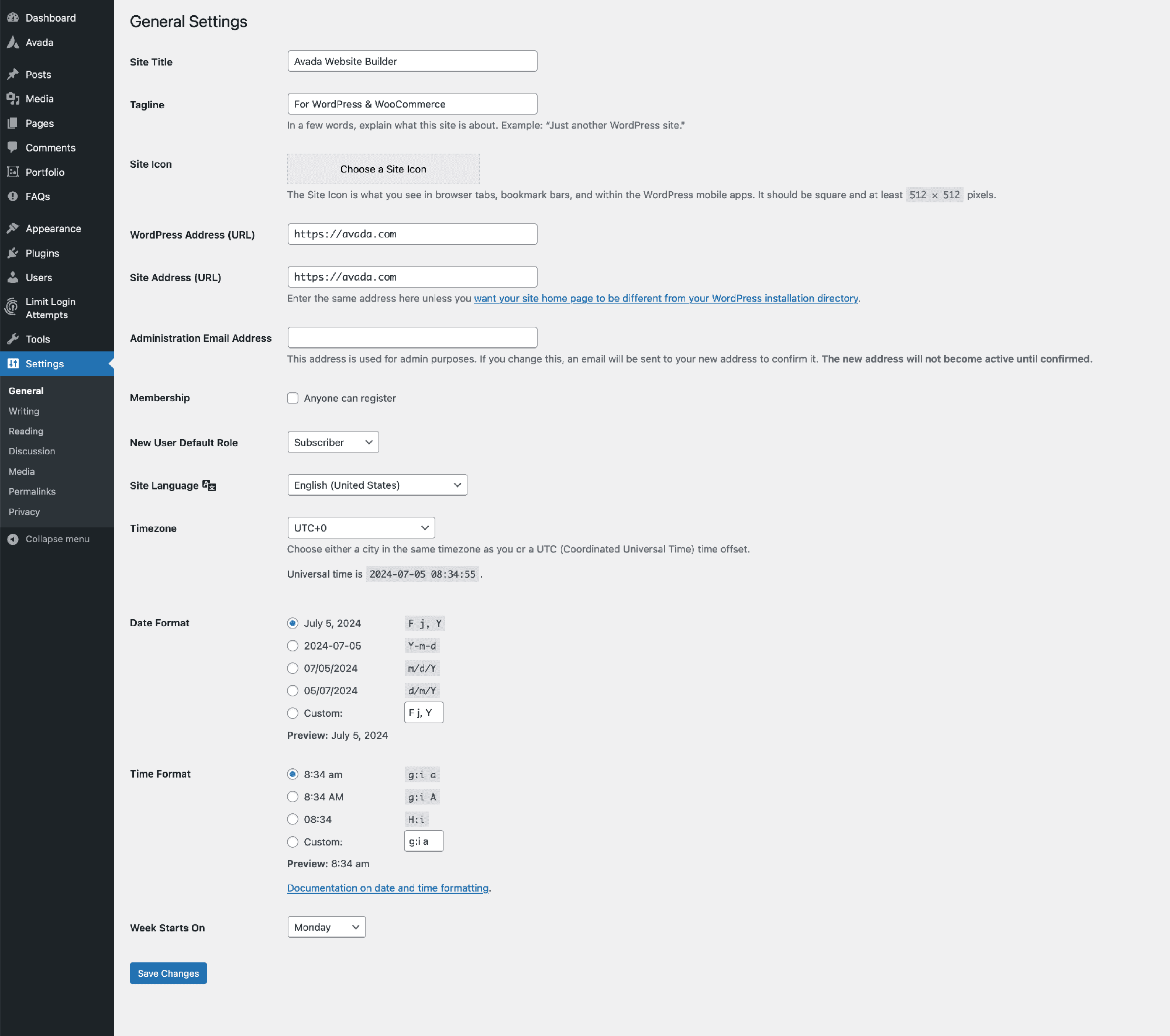 WordPres General Settings